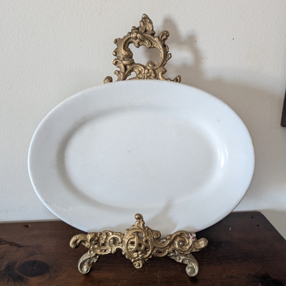 Vintage White Ironstone Oval Platter Durable Serving Dish Farmhouse Cook China